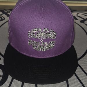 Homme Femme Purple and Black Cap with Rhinestone Design